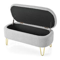 Oval Storage Bench For Living Room Bedroom End Of Bed, Upholstered Storage Ottoman Entryway Bench With Metal Legs,Grey Wood Primary Living Space Solid Grey Pine With Storage Grey Polyester Polyester Or Polyester Blend Backless Modern Oval Flip Top