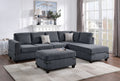 Living Room Furniture Charcoal Chenille Sectional W Ottoman Linen Like Fabric Sofa Reversible L R Chaise Ottoman 3Pc Sectional Sofa Charcoal Chenille Wood Primary Living Space Cushion Back