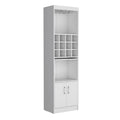 Kevil 71 Inch Tall Bar Cabinet 5 Tier Modern Bar Cabinet With Glass Holder Stemware Rack, Wine Cabinet, Liquor Cabinet, 12 Bottle Cubbies, 5 Shelves, And Pull Out Tray White Primary Living Space Modern Particle Board Shelves Included Engineered Wood