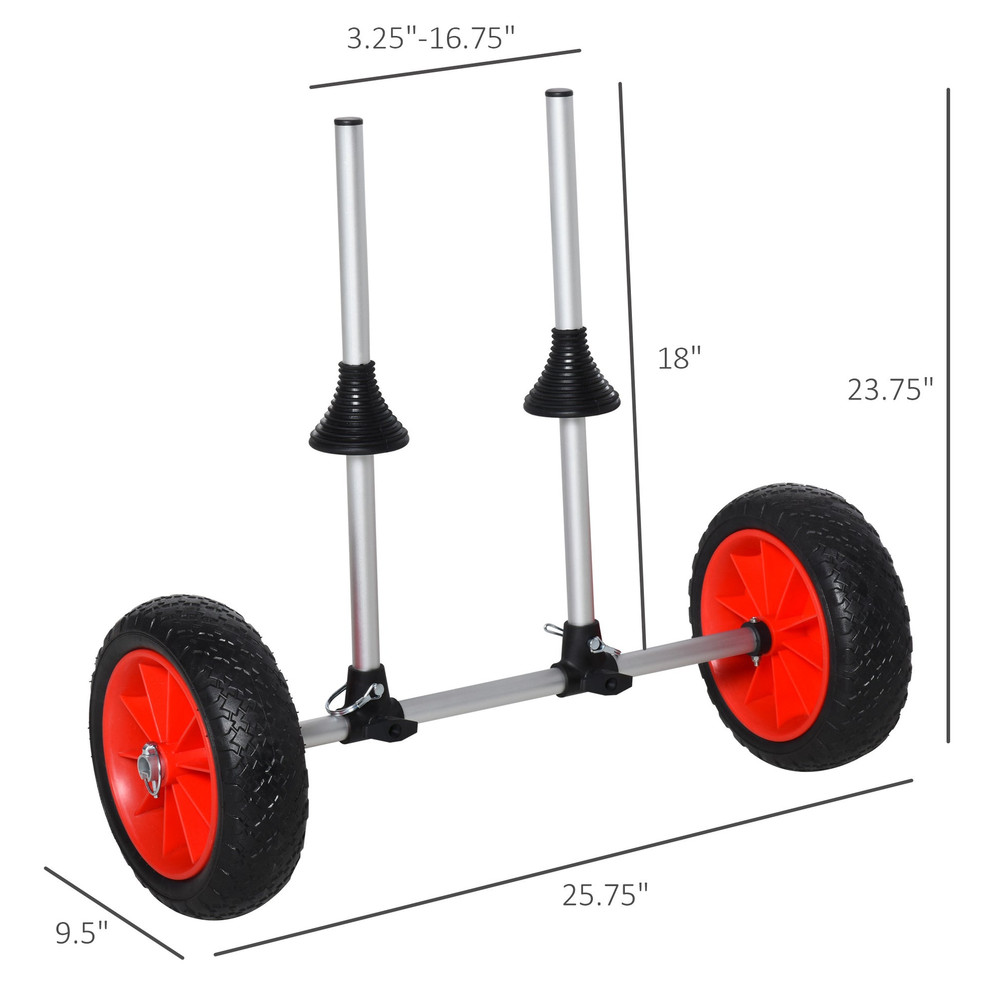 Soozier Universal Kayak Cart, Trolley Trailer Kayak Wheels With Strong Aluminum Frame, Adjustable Width Crossbar, & Large Tires Black Silver Aluminum