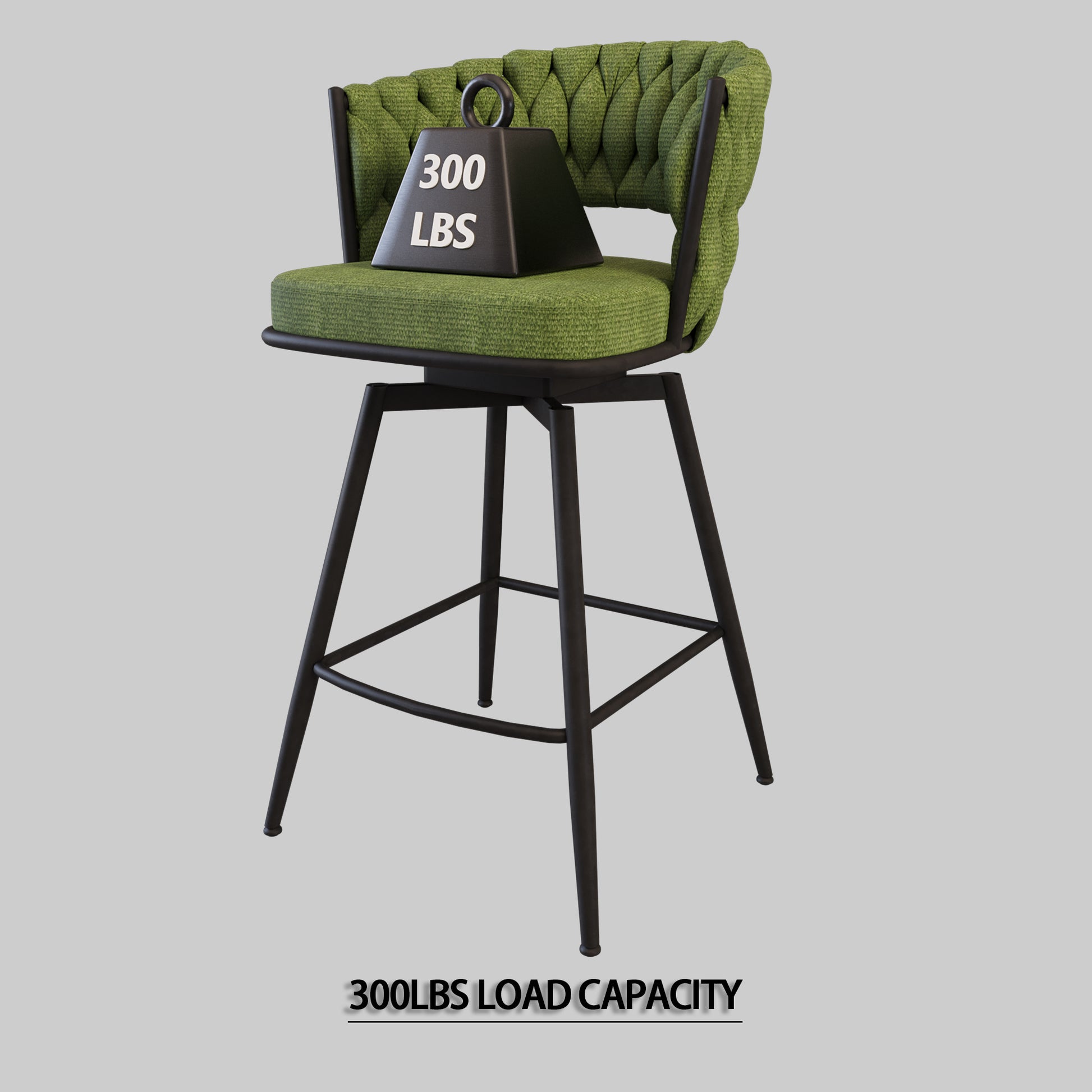 Bar Chair Linen Woven Bar Stool Set Of 2,Black Legs Barstools No Adjustable Kitchen Island Chairs,360 Swivel Bar Stools Upholstered Bar Chair Counter Stool Arm Chairs With Back Footrest, Green Metal Green Kitchen Dining Chairs Foam Linen
