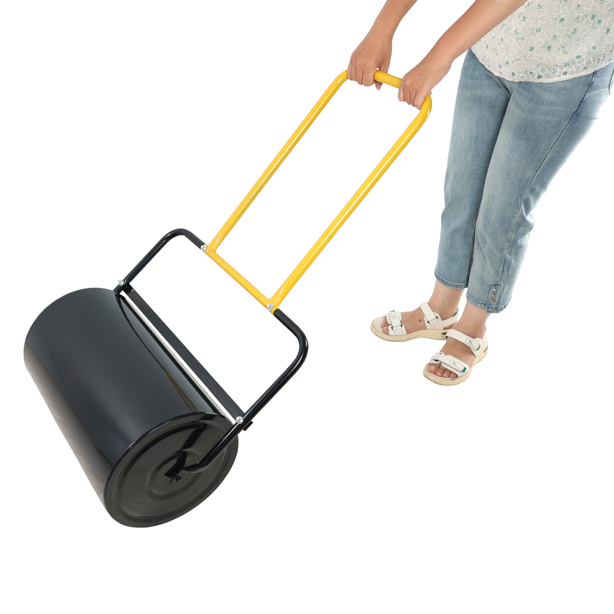 40 Litre High Capacity Lawn Roller, Can Fill Sand Water, U Shaped Ergonomic Handle, Easy To Push And Pull, Suitable For Gardens, Farms, Parks, Black Yellow Black Iron