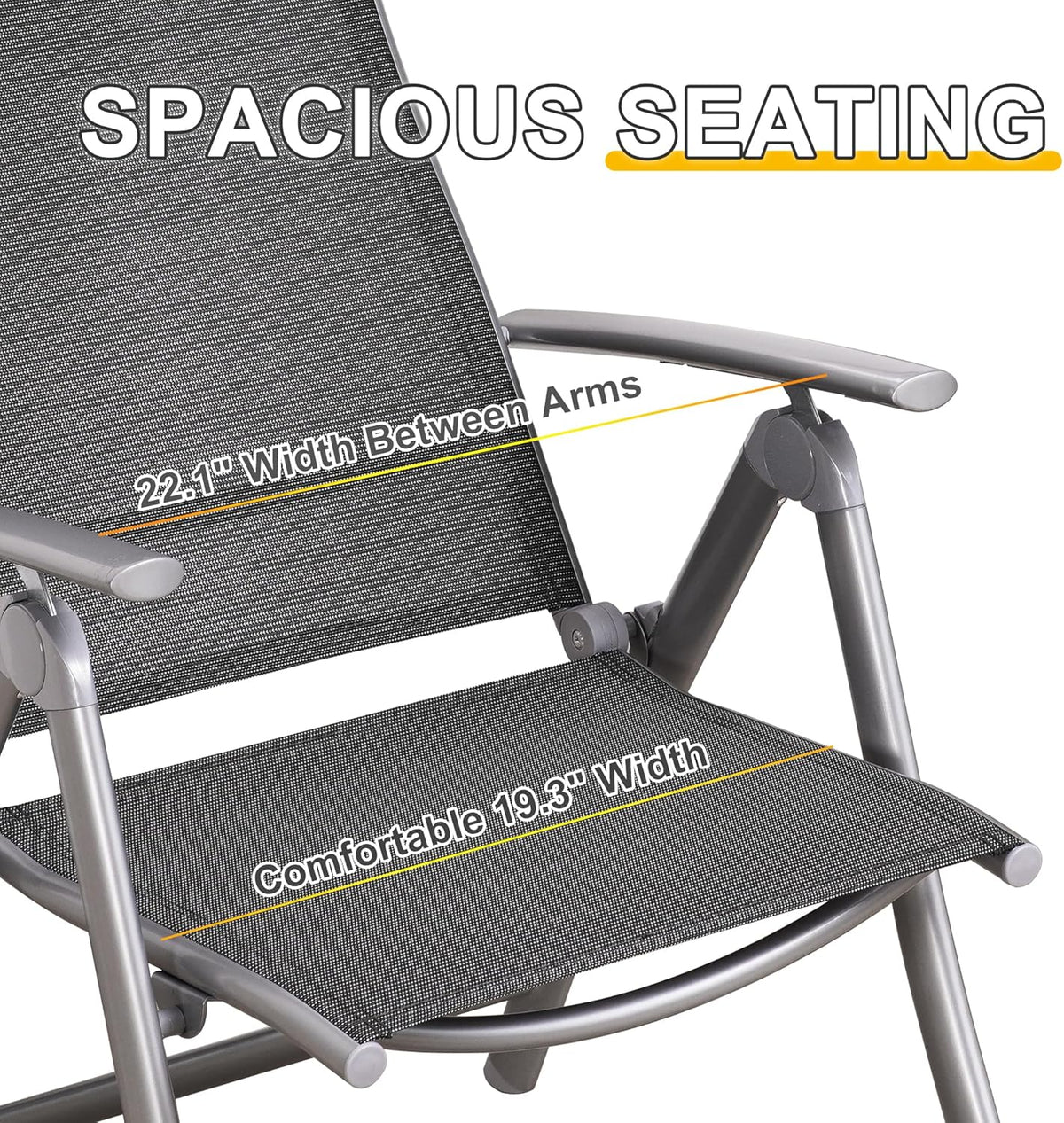 Patio Folding Chairs Set Of 2, Aluminium Frame Outdoor Reclining Patio Chairs For Garden Camping Poolside Beach Deck, Adjustable High Back Lawn Chairs With Textilene Fabric Seat, Dark Gray Dark Gray Aluminium