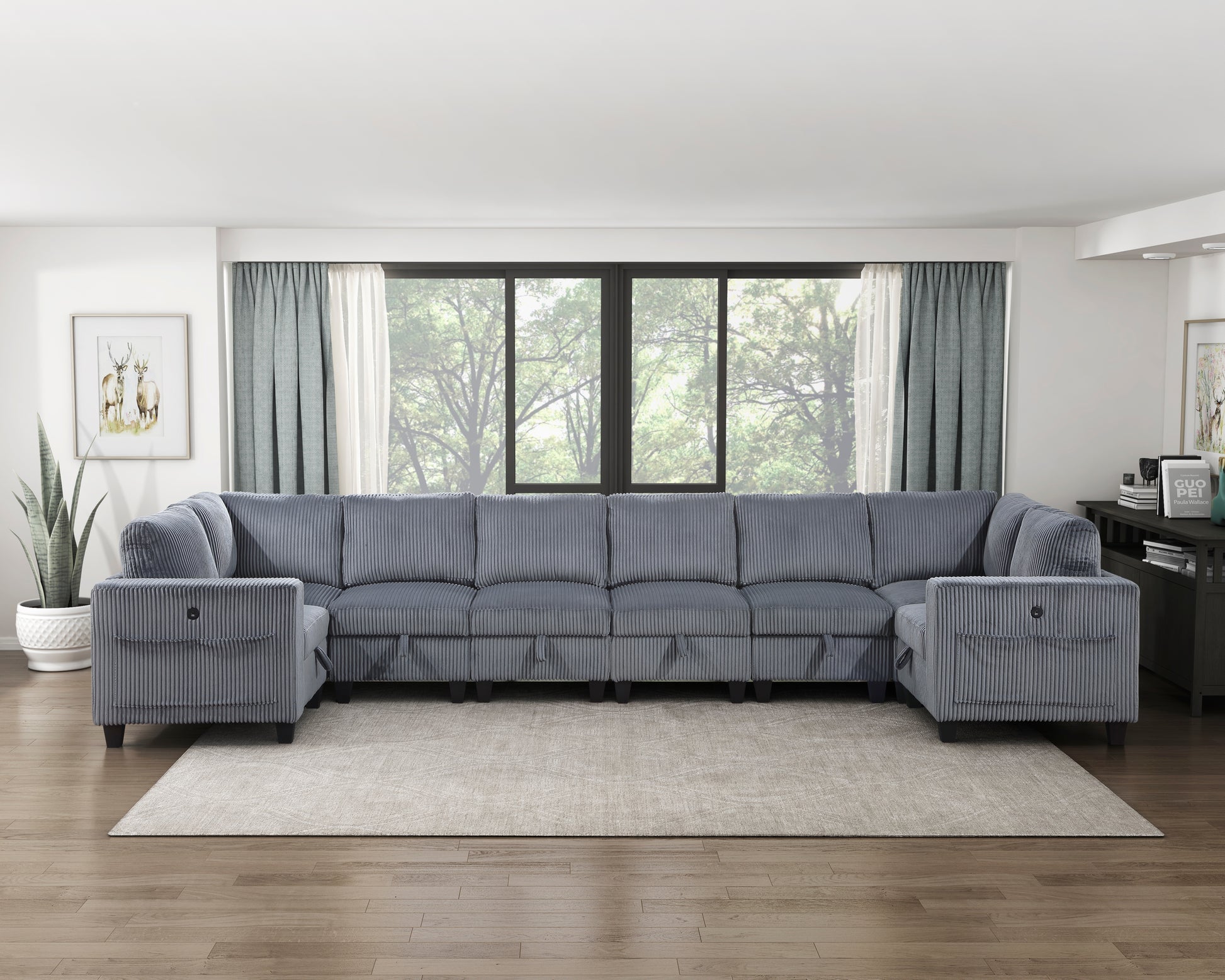 Modern Living Room Furniture 1Pc Dark Gray Chair With One Arm, Storage Pouch And Charging Ports Corduroy Fabric Upholstery Dark Gray Primary Living Space Contemporary,Modern Solid Wood