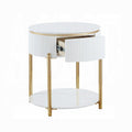 White High Gloss And Gold End Table With Metal Leg White Gold Primary Living Space Drawers Rectangular Wood Metal