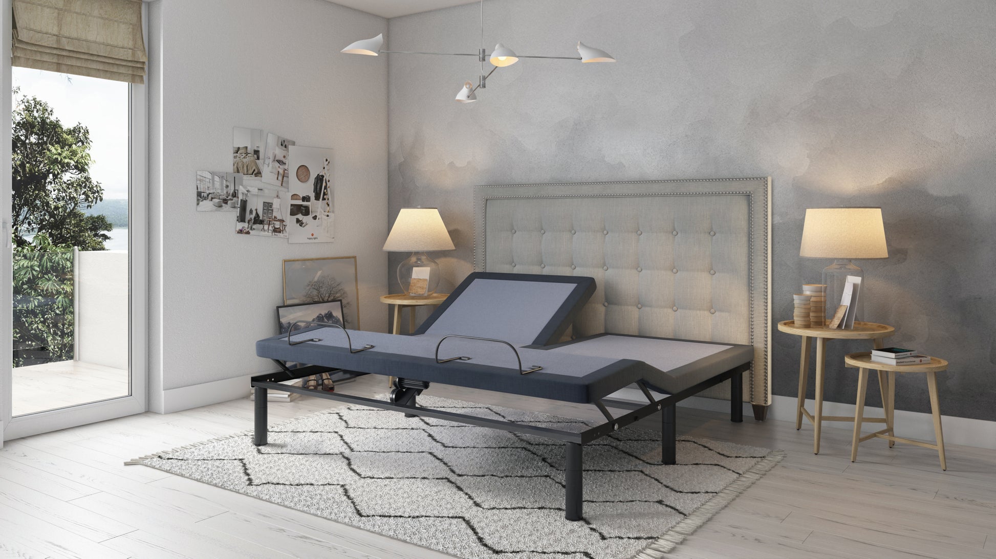 Bt3000 Flex Head California King Adjustable Bed Base With Head And Foot Position Adjustment Box Spring Not Required Blue Grey Steel