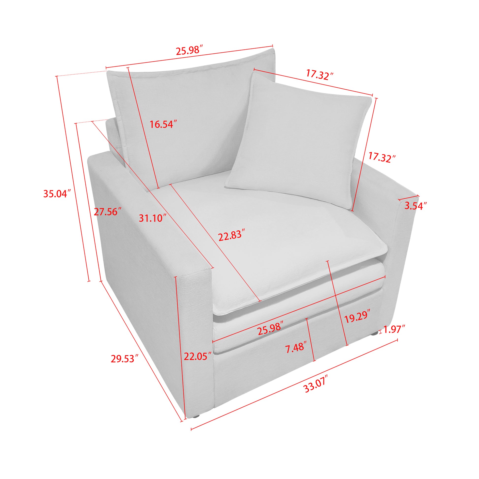 Chenille Fabric Comfy Deep Single Seat Sofa Upholstered Reading Armchair Living Room Gray Wood Foam Chenille 1 Seat