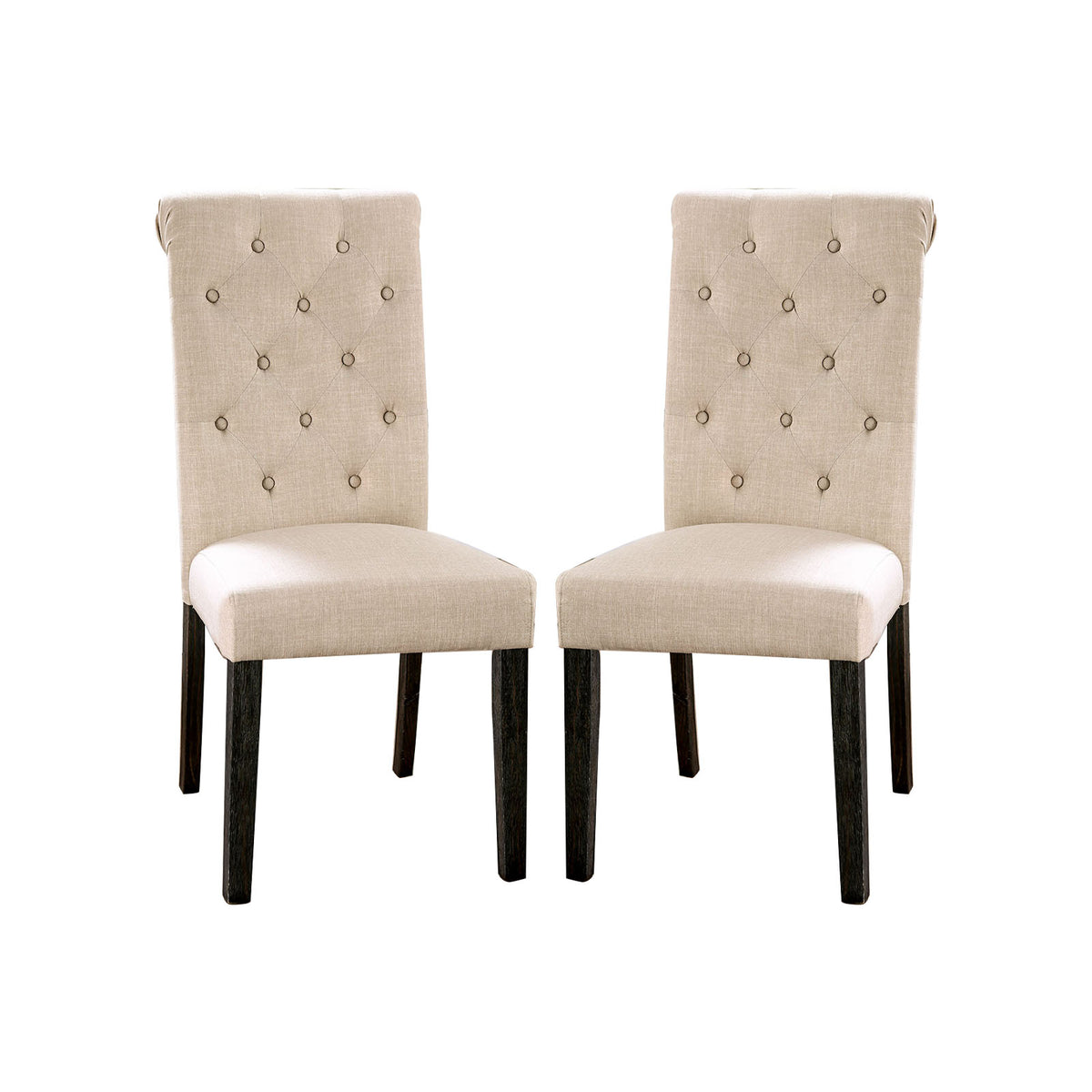 Set Of 2 Fabric Upholstered Dining Chairs In Antique Black And Ivory Solid Ivory Dining Room Rustic Set Of 2 Fabric,Solid Wood Mdf