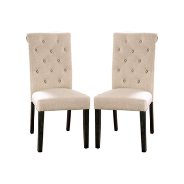 Set Of 2 Fabric Upholstered Dining Chairs In Antique Black And Ivory Solid Ivory Dining Room Rustic Set Of 2 Fabric,Solid Wood Mdf