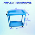 Tool Cart On Wheels, Heavy Duty Steel Utility Cart W Lockable Wheels, 400 Lbs Capacity Industrial Service Cart For Garage, Warehouse, Workshop Two Layer Bright Blue Blue Abs Steel Q235