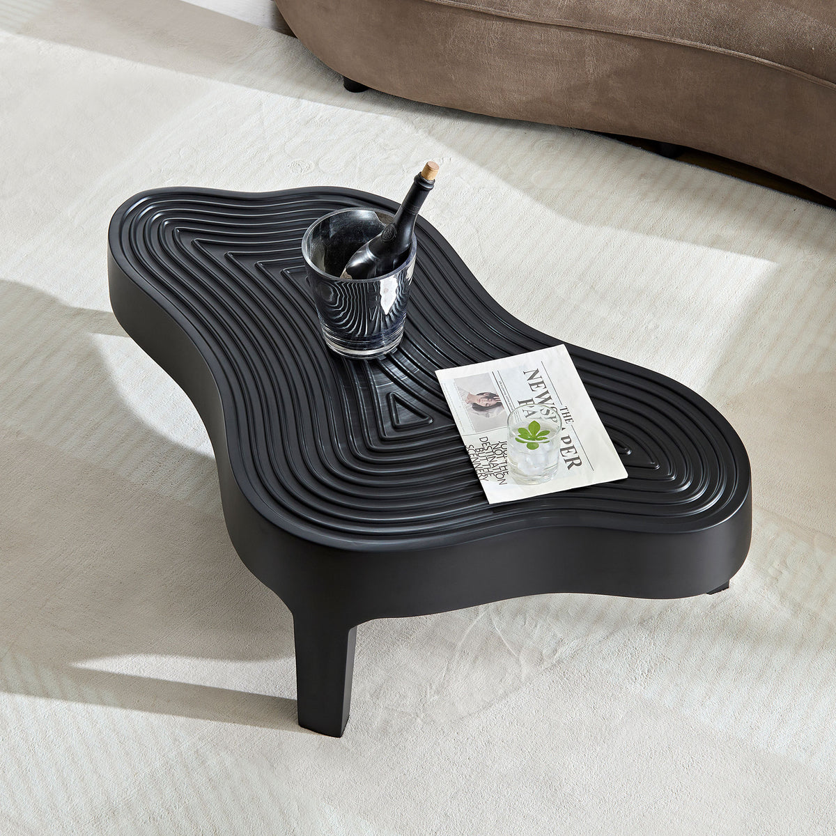 47.24''Fiberglass Clound Coffee Table For Living Room,Matte Black Relief Table Front Of The Sofa, Irregular Center Table For Apartment,No Need Assembly Black Fiberglass