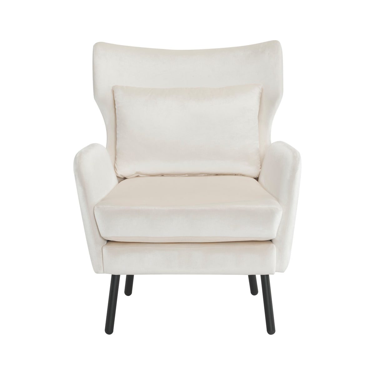 Wing Back Velvet Accent Chair, Modern Living Room Armchair Comfy Upholstered Single Sofa Chair For Bedroom Dorms Reading Reception Room With Metal Legs & Pillow, Beige Beige Velvet