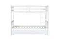 Twin Over Twin Rubber Wood Bunk Bed With Trundle, Convertible Into 2 Twin Size Beds, Twin Size Bunk Bed With Ladder And Safety Guardrails, White Twin White Rubber Wood