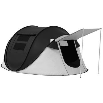 Outsunny Pop Up Tent, Instant Camping Tent With Porch And Carry Bag, 3000Mm Waterproof, For 2 3 People, Black, Poles Included Black Polyester