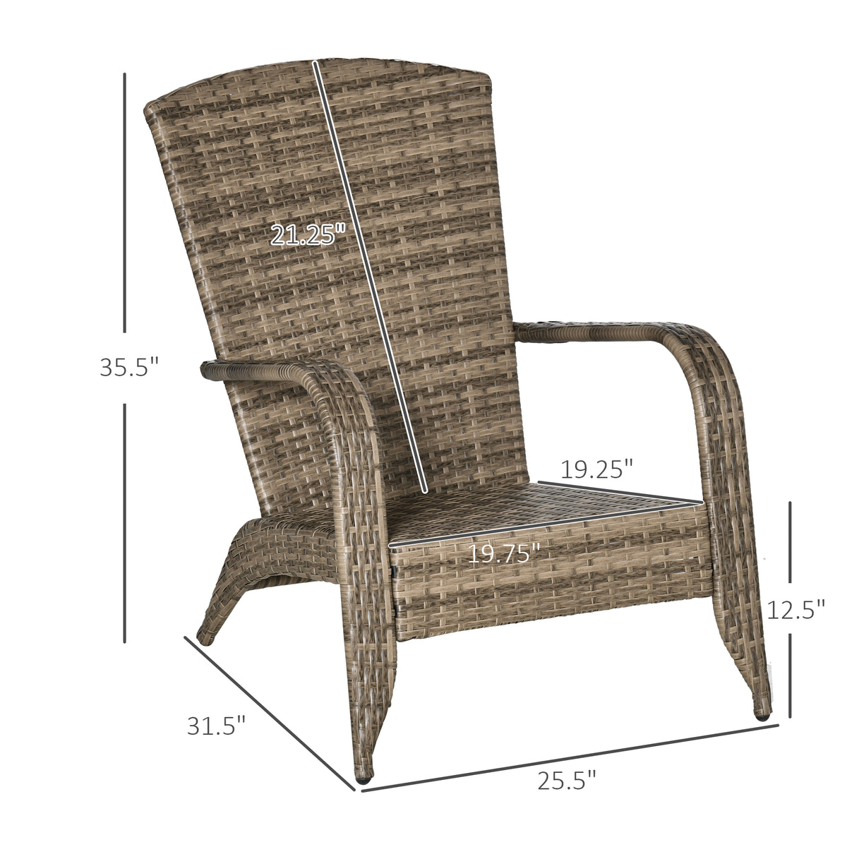 Outsunny Patio Wicker Adirondack Chair, Outdoor All Weather Rattan Fire Pit Chair W Soft Cushions, Tall Curved Backrest And Comfortable Armrests For Deck Or Garden, Sky Blue Blue Steel