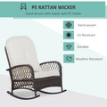 Outsunny Outdoor Wicker Rocking Chair With Wide Seat, Thick, Soft Cushion, Rattan Rocker W Steel Frame, High Weight Capacity For Patio, Garden, Backyard, Cream White Cream White Polyester