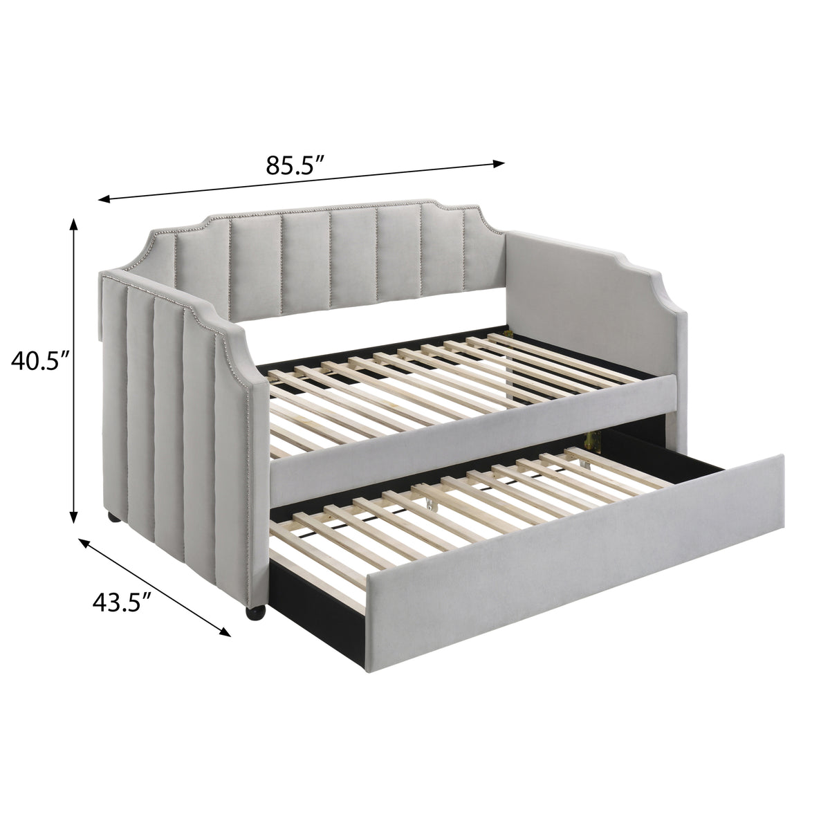 Dove Grey Tufted Back Twin Daybed With Trundle Box Spring Not Required Twin Grey Wood Gray Traditional Velvet