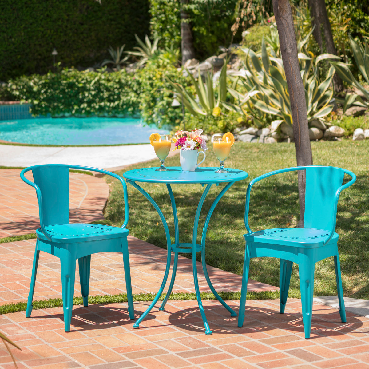 Lourdes 3 Pc Kd Metal Set Teal Iron