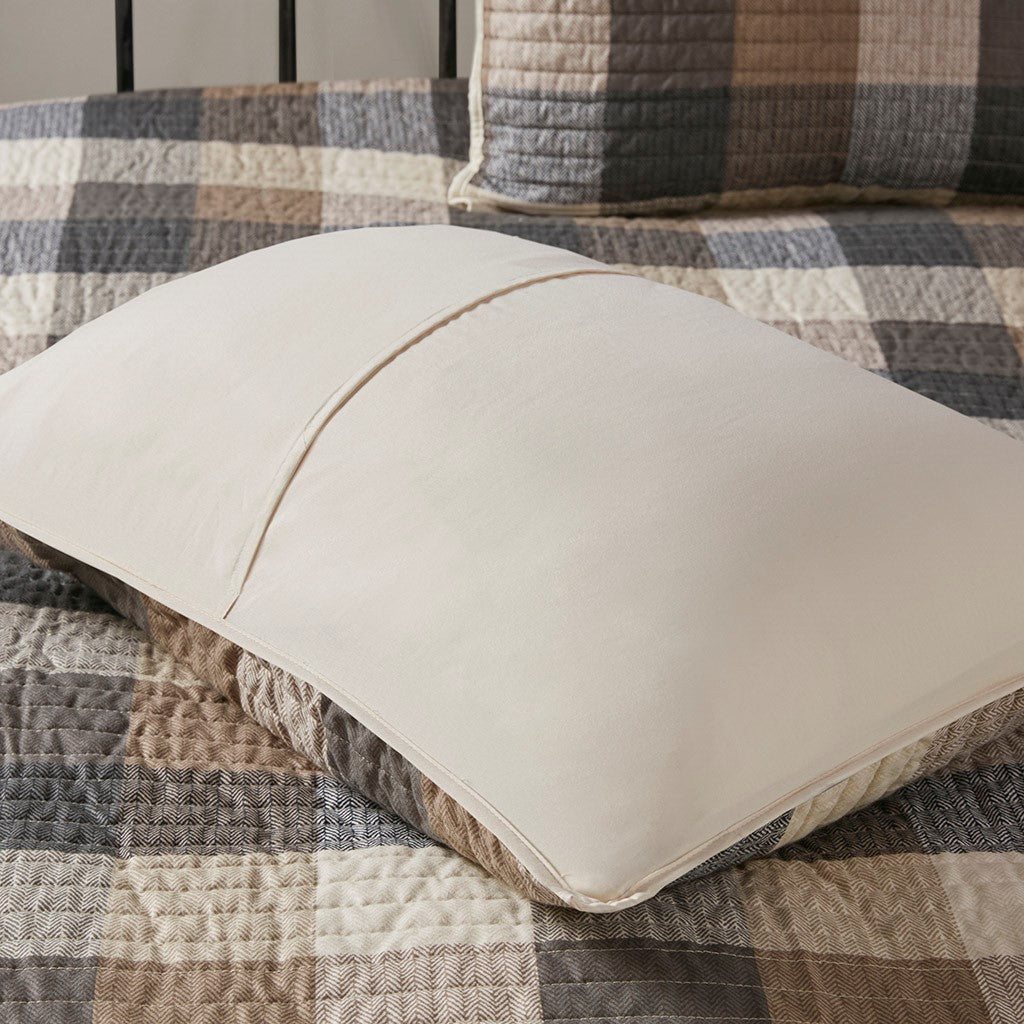 6 Piece Printed Herringbone Quilt Set With Throw Pillows Neutral King Cal King Neutral Polyester