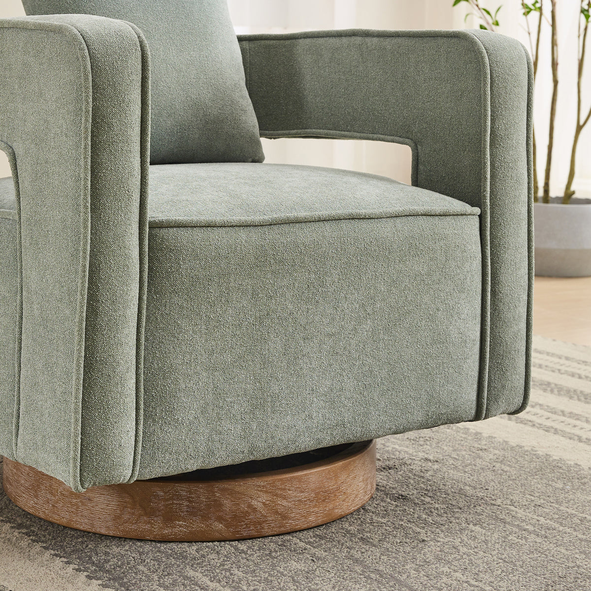 29.1"W Swivel Accent Open Back Chair Modern Comfy Sofa Chair With Weathered Base For Nursery Bedroom Living Room Hotel Office, Club Chair Leisure Arm Chair For Lounge Pale Green,Linen Blend Pale Green Linen Blend