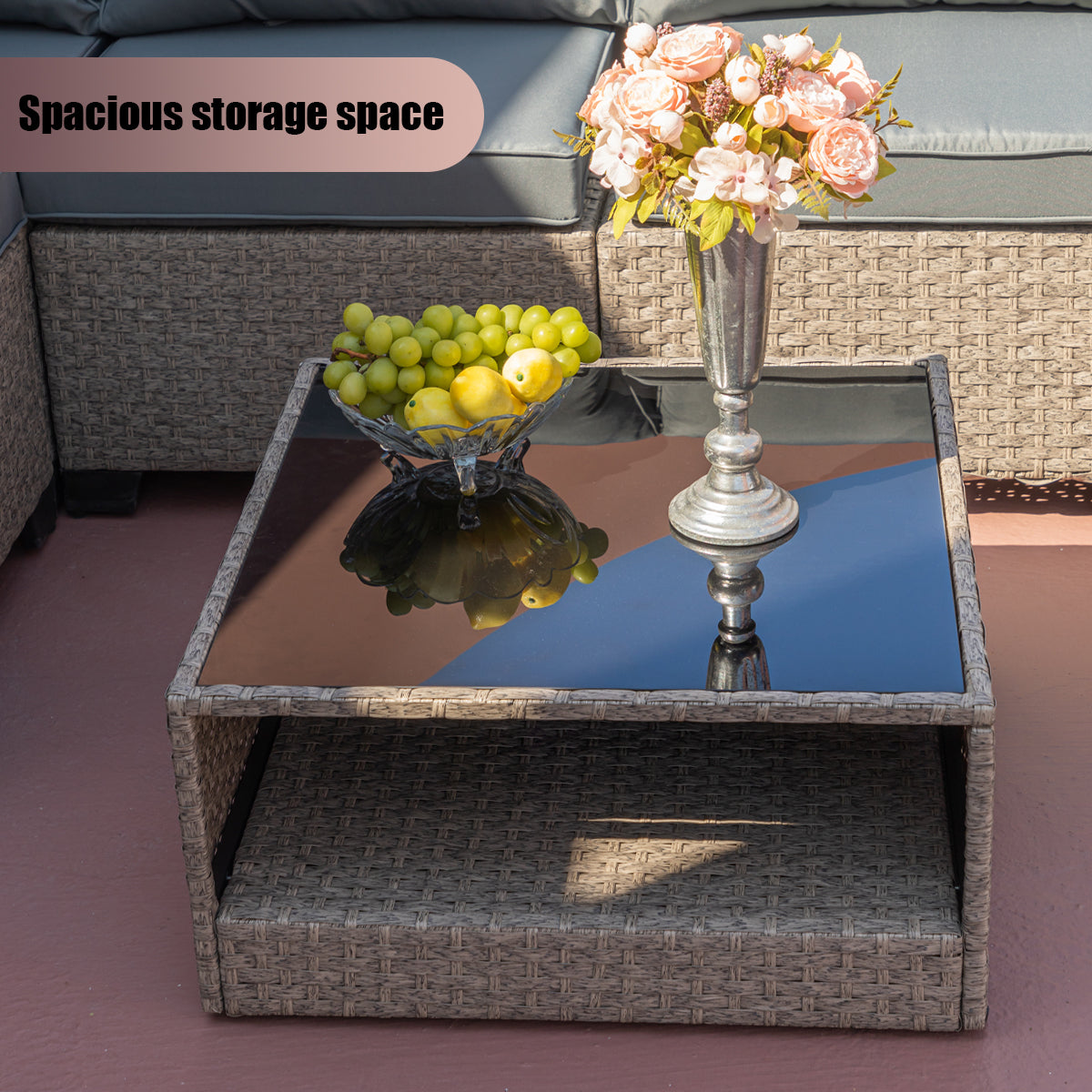 5 Piece Patio Furniture Set, All Weather Boho Outdoor Conversation Set Sectional Sofa With Water Resistant Grey Thick Cushions Beige Pe Rattan Iron Waterproof Fabric