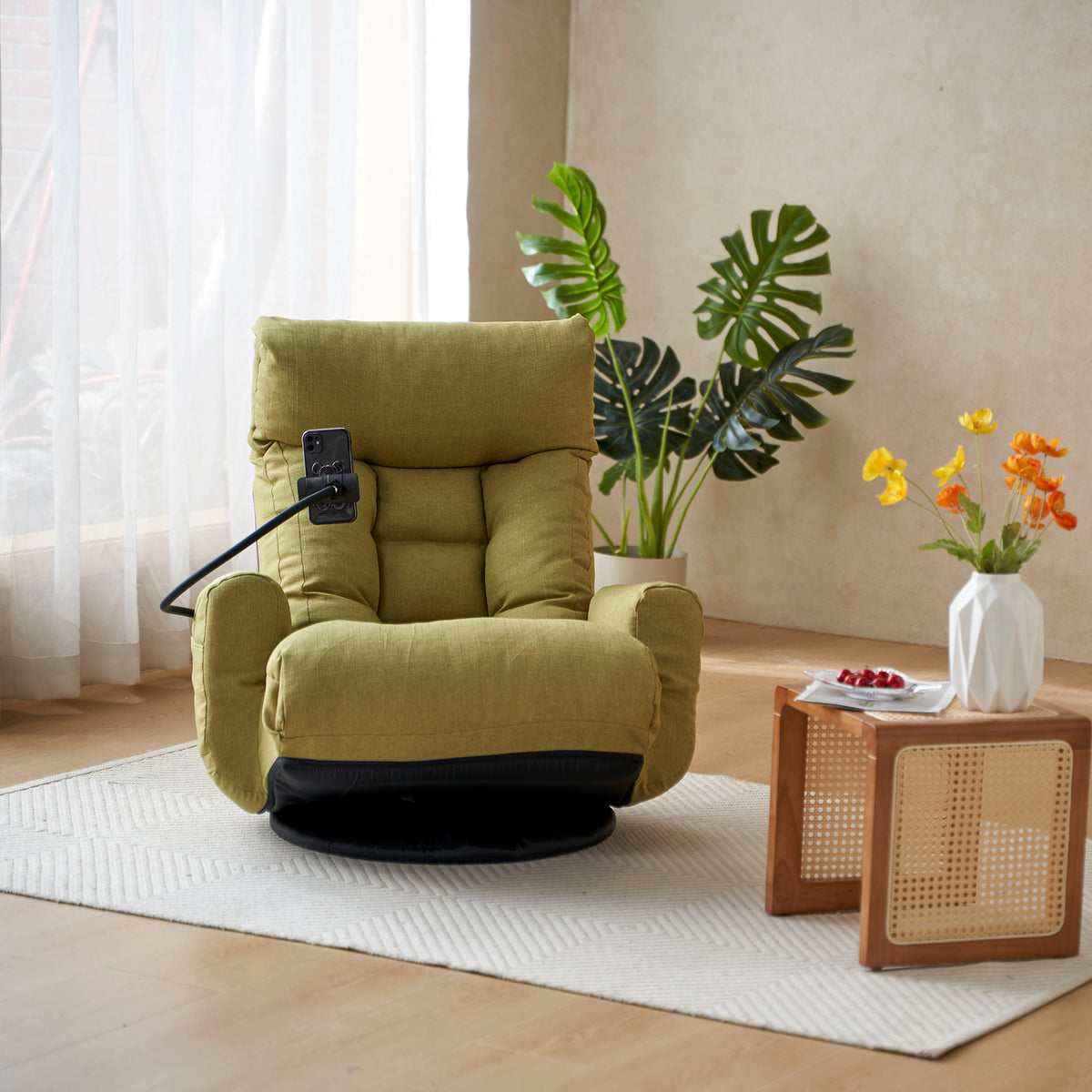 Adjustable Head And Waist, Game Chair, Lounge Chair In The Living Room, 360 Degree Rotatable Sofa Chair,Rotatable Seat Leisure Chair Deck Chair Green Metal Soft Cotton Metal
