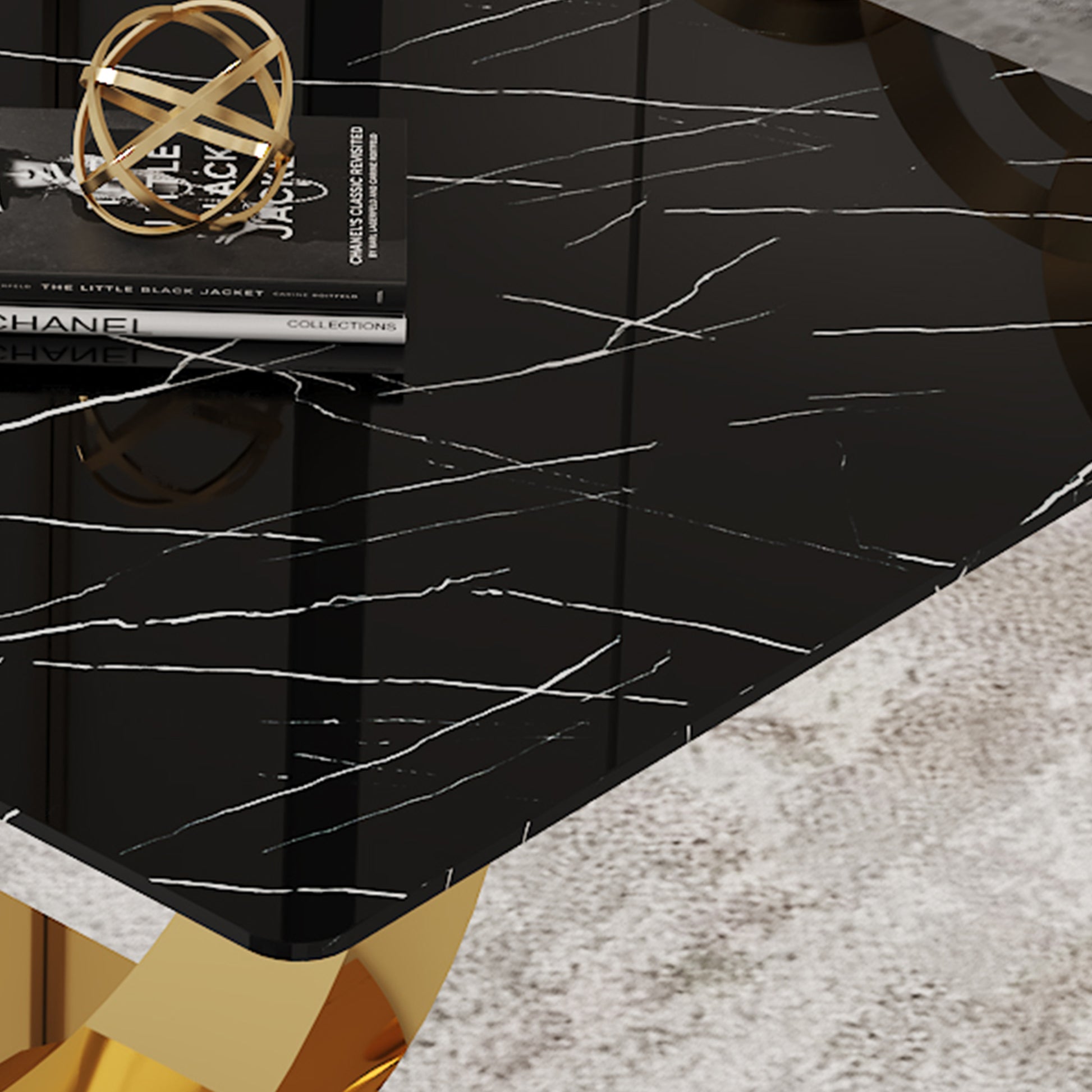 Table And Chair Set.Modern Rectangular Dining Table With Black Textured Stickers Glass Tabletop And Gold Plated Metal Legs.Paried With 4 Comfortable Chairs With Pu Seats And Black Metal Legs. Black Gold,Brown,Light Gray Seats 4 Glass Metal