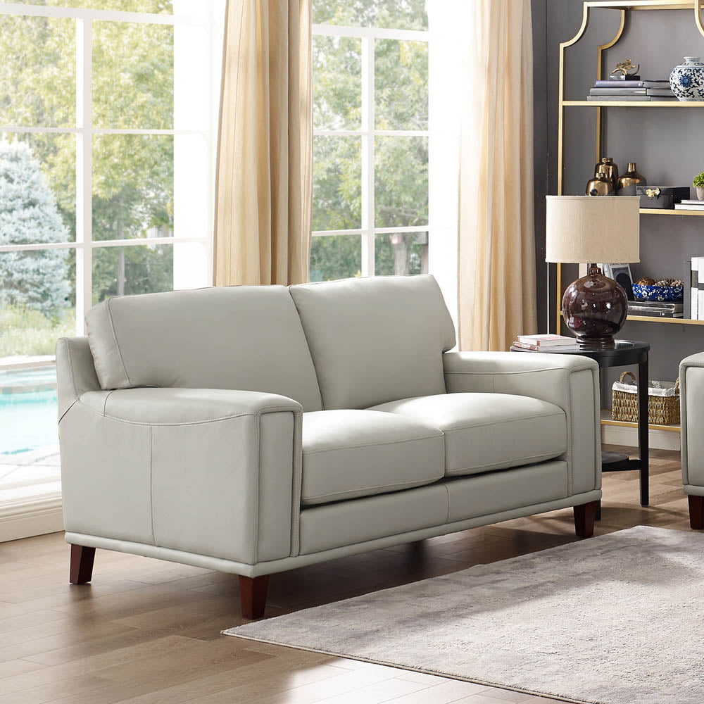 Jensen Leather Loveseat Fog Gray Down Filling Genuine Leather
