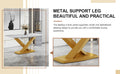Table And Chair Set,Large Modern Minimalist Rectangular White Imitation Marble Dining Table With Mdf Top And Golden Legs,Dining Chairs,Gold Legged Upholstered Chairs Made Of Artificial Leather. Black Gold Seats 4 Mdf