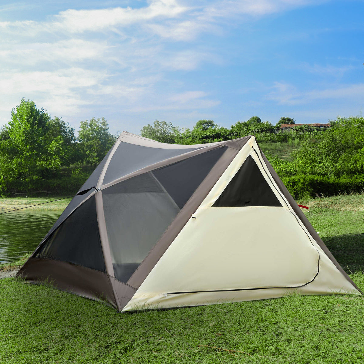 Outsunny 2 3 People Pop Up Camping Tent Waterproof Automatic Instant Tent Portable Cabana Beach Tent With Rainfly, Carry Bag, Windows And Doors, Outdoor Camping Hiking Indoor Brown Polyester