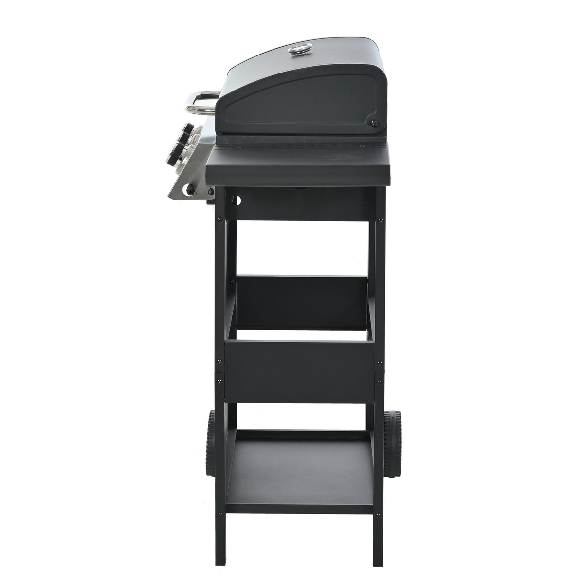 Propane Gas Grill 4 Burner Barbecue Grill, Stainless Steel 34,000 Btu Patio Garden Barbecue Grill With Two Shelves, Lid, Wheels And Bottle Opener Black Iron