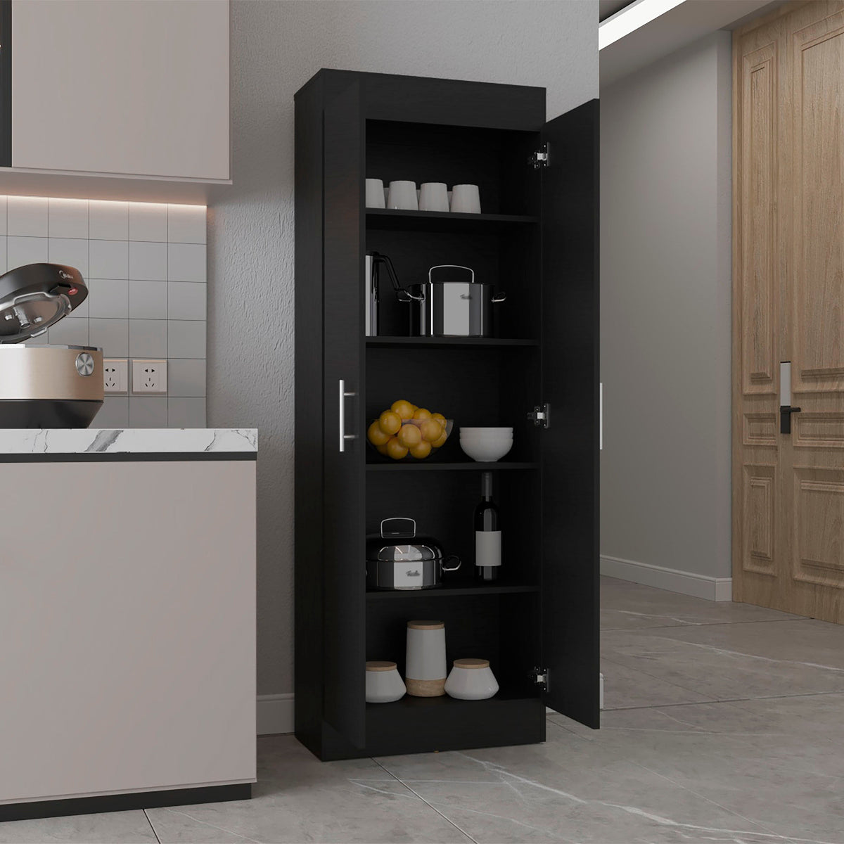 Black 5 Shelf Storage Pantry Cabinet Black Kitchen Shelves Included Wood