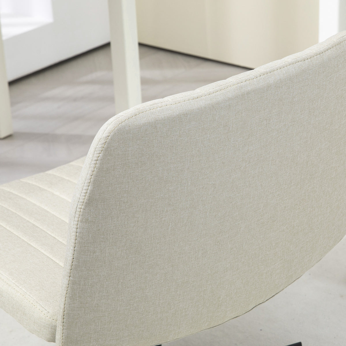 Homcom Wide Office Chair, Armless Office Desk Chair, Computer Fabric Vanity Chair With Adjustable Height, Beige Beige Polyester