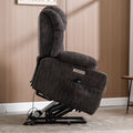 Up To 350 Lbs Chenille Power Lift Recliner Chair, Heavy Duty Motion Mechanism With 8 Point Vibration Massage And Lumbar Heating, Usb And Type C Ports, Stainless Steel Cup Holders, Grey White Metal Primary Living Space Heavy Duty Pine Grey Chenille Power