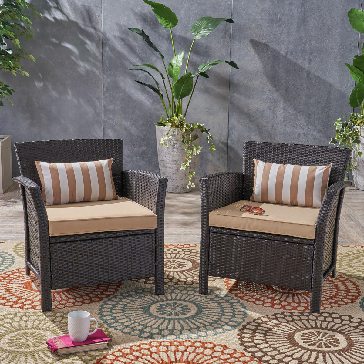 St Lucia Chair Brown Tan Pe Rattan Iron Waterproof Fabric