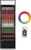Refrigeration Glass 1 Door Upright Display Beverage Cooler Merchandiser With Led Lighting, 16.5 Cubic Ft., Etl Approved, Black Black Steel