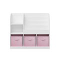 Kids Bookcase And Bookshelf, Multifunctional Bookcase With 3 Collapsible Fabric Drawers, Bookcase Display Stand, Toy Storage Organizer For Bedroom, Playroom, Hallway White Pink White Pink Fabric,Mdf