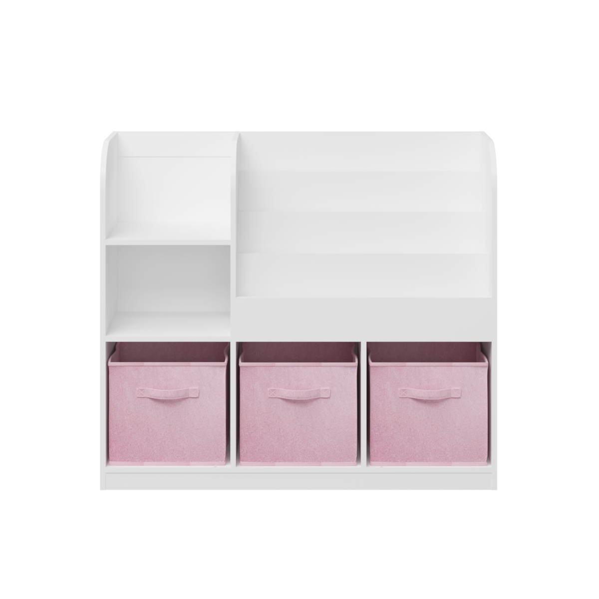 Kids Bookcase And Bookshelf, Multifunctional Bookcase With 3 Collapsible Fabric Drawers, Bookcase Display Stand, Toy Storage Organizer For Bedroom, Playroom, Hallway White Pink White Pink Fabric,Mdf