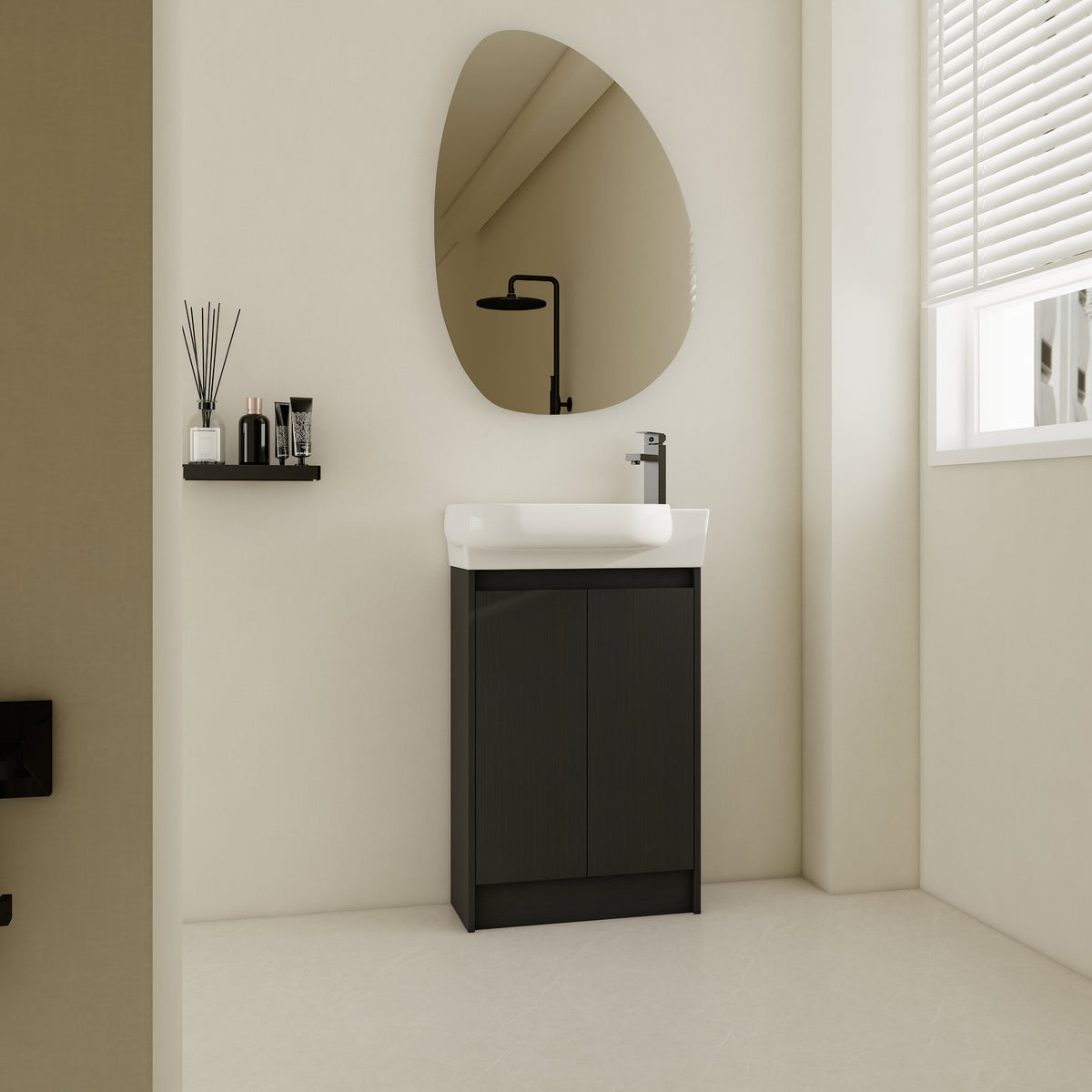 23" Freestanding Bathroom Vanity With Sink, Soft Close Doors Black Chestnut Bathroom Modern Plywood