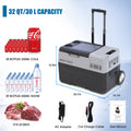 32Qt Car Freezer Portable Refrigerator Freezer With App Control And 6'' Off Road Wheels, 12V,45W Cooler Freezer,Low Noice Antique White Gray Plastic