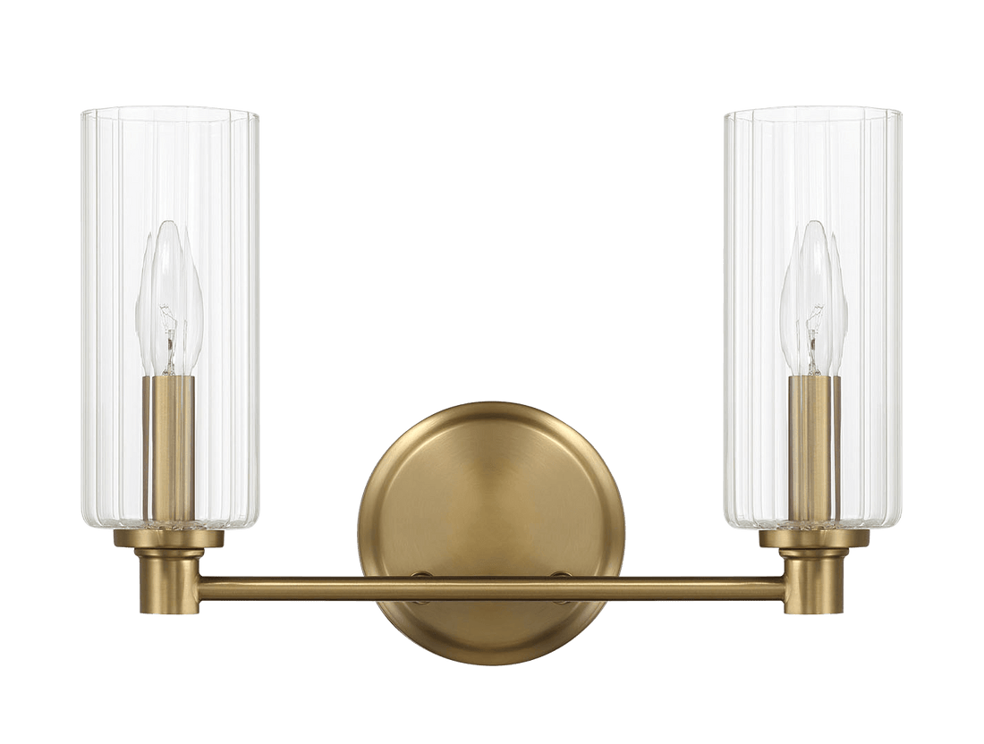 Regal Double Light Vanity With Clear Ribbed Glass Satin Brass Clear,Gold Glass,Metal