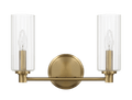 Regal Double Light Vanity With Clear Ribbed Glass Satin Brass Clear,Gold Glass,Metal