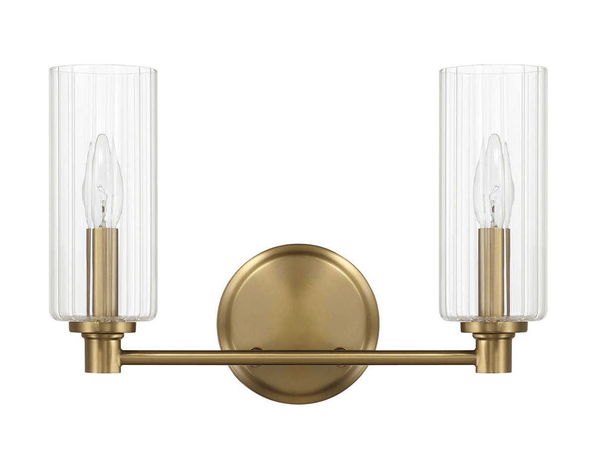 Regal Double Light Vanity With Clear Ribbed Glass Satin Brass Clear,Gold Glass,Metal