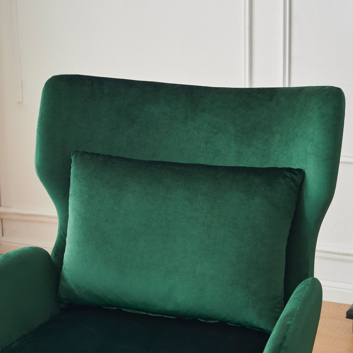 Wing Back Velvet Accent Chair, Modern Living Room Armchair Comfy Upholstered Single Sofa Chair For Bedroom Dorms Reading Reception Room With Metal Legs & Pillow, Green Green Velvet
