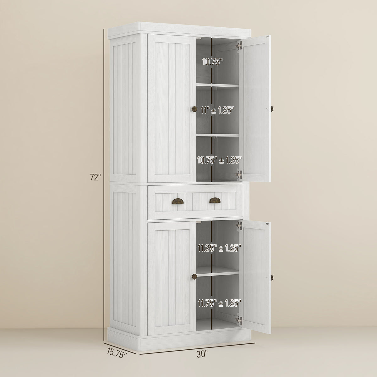 Homcom 72" Farmhouse Kitchen Pantry Cabinet, Freestanding Tall Storage Cabinet With 4 Soft Close Doors, 2 Adjustable Shelves And Drawer For Dining Room, Distressed White White Mdf