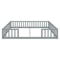 Double Twin Floor Bed With Fence, Guardrails, Without Door, Grey Twin Grey American Design Pine