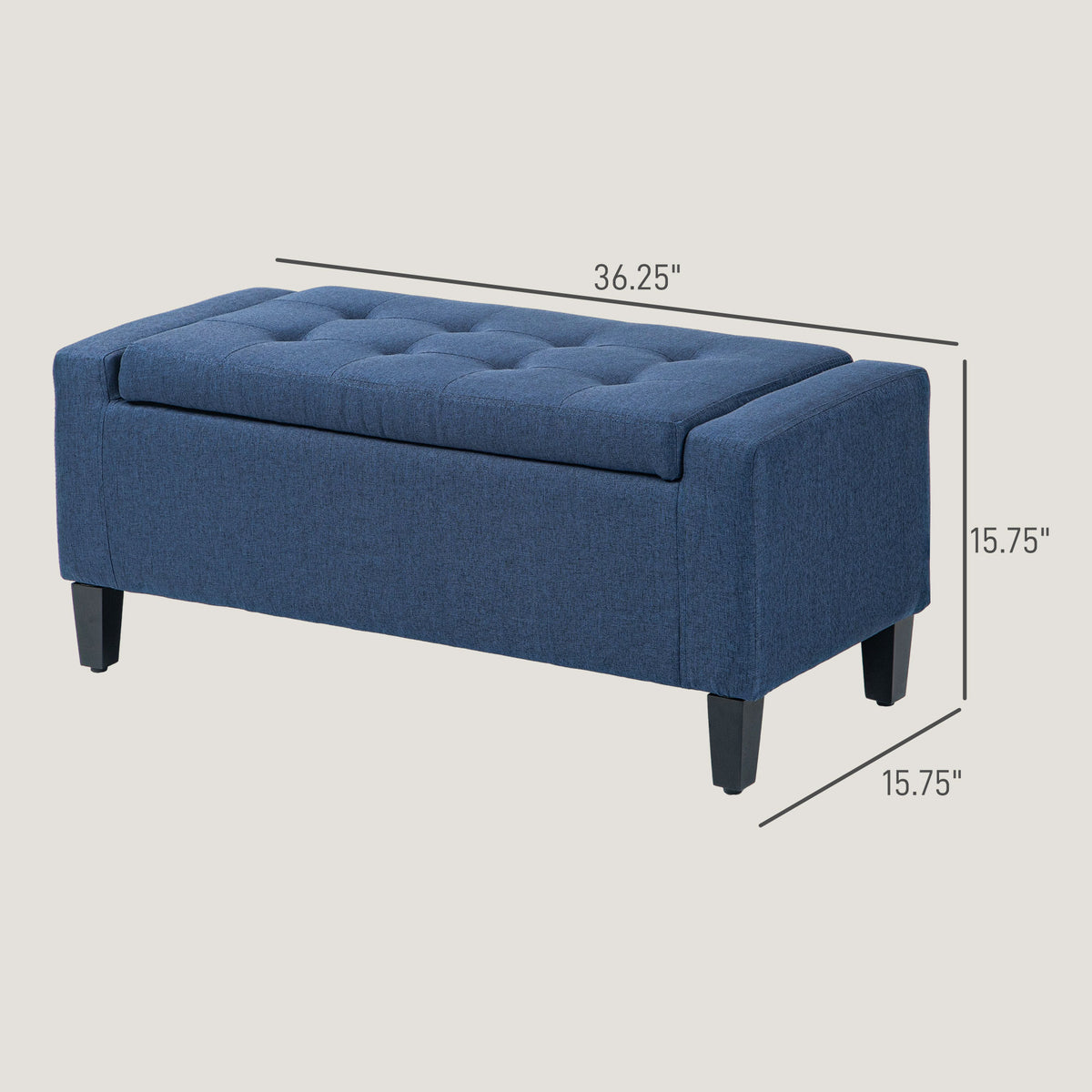 Homcom Storage Ottoman, Linen Upholstered Storage Bench With Lift Top And Button Tufted For Living Room, Dark Blue Blue Polyester