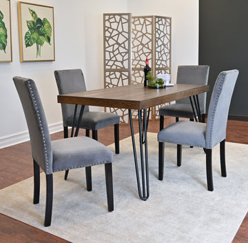 Aso 5 Piece Dining Set, Hairpin Dining Table With 4 Chairs, 3 Color Options Brown Metal Dining Room Fixed Table Rubberwood Rectangular Dining Table With Chair Metal Wood Brown Seats 4 Rectangular 4 Leg Mdf Metal