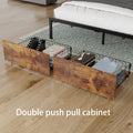 King Size Bed Frame With 2 Storage Drawers And Led Lights Headboard, Upholstered King Bed Frame With Charging Station, No Box Spring Needed, Easy Assembly Box Spring Not Required King Dark Brown Metal Bedroom Modern Bed Frame Velvet Mdf Metal