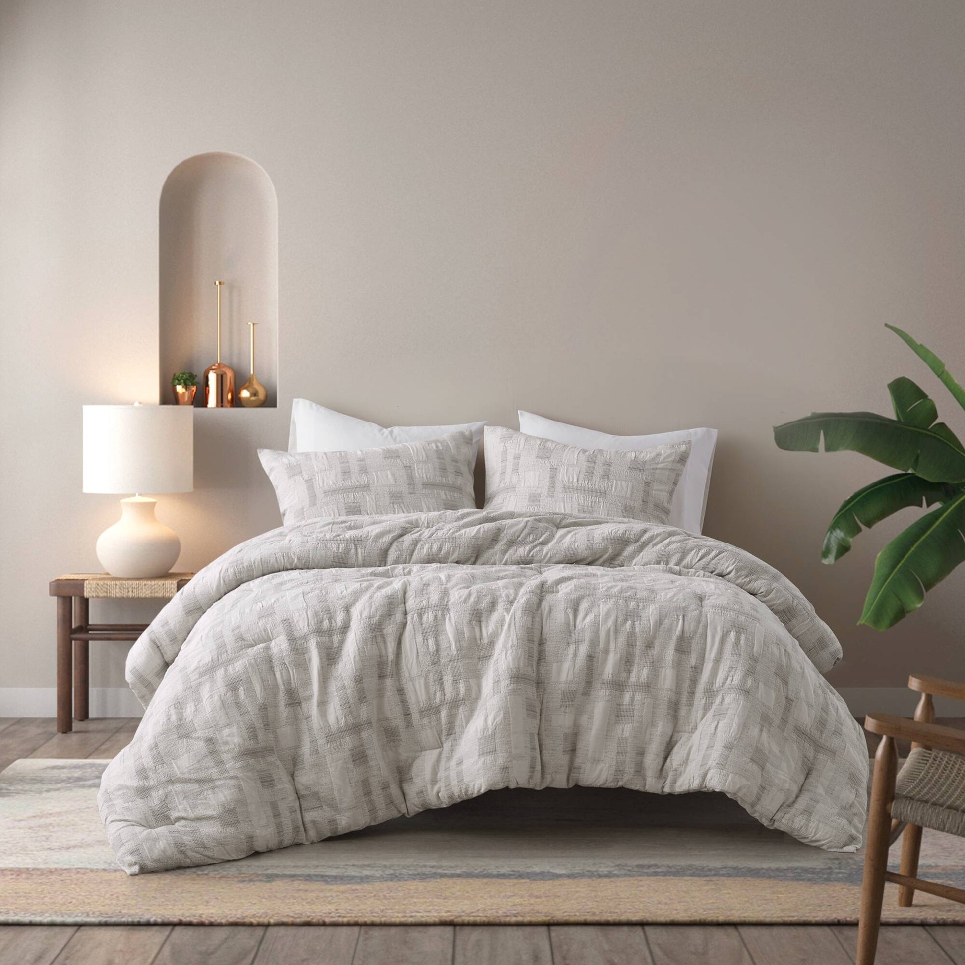 3 Piece Cotton Jacquard Comforter Set Full Queen Ivory Polyester
